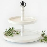 15.5x18x15.5 Two Tiered Wood Tray, White - Image 3