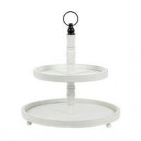 15.5x18x15.5 Two Tiered Wood Tray, White, BagMYGift