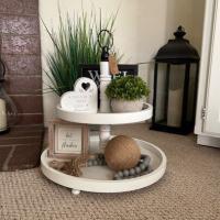 15.5x18x15.5 Two Tiered Wood Tray, White - Image 4