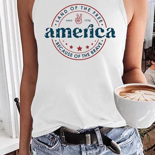 America Letter Print Graphic Tank Top, BagMYGift