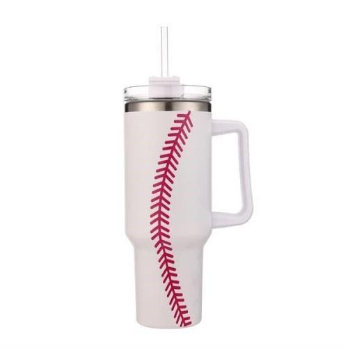 White Baseball Themed Printed 40 oz Tumbler Cup, BagMYGift