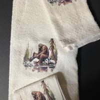Bathing Bigfoot Wash Rag, Hand Towel, Bath Towel 3 Piece Set