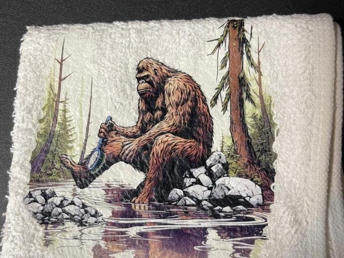 Bathing Bigfoot Wash Rag, Hand Towel, Bath Towel 3 Piece Set