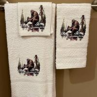 Bathing Bigfoot Wash Rag, Hand Towel, Bath Towel 3 Piece Set
