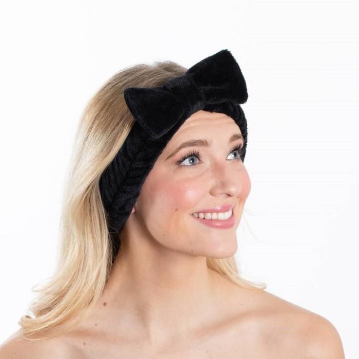 Plush Bow Spa Headband - Black, BagMYGift