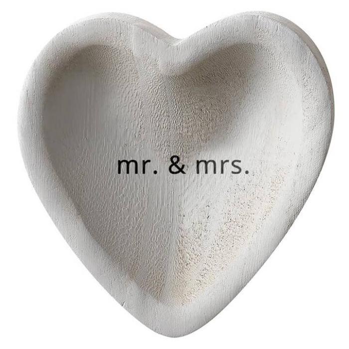 Grey Paulownia Heart Trinket Tray - Mr. & Mrs., BagMYGIft