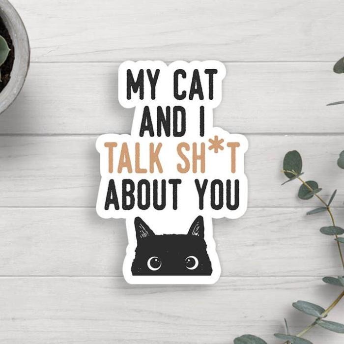 My Cat and I Talk About You Vinyl Sticker, BagMYGift
