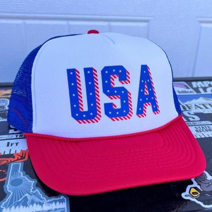 USA Stars Flag 4th of July Trucker Hat, BagMYGift