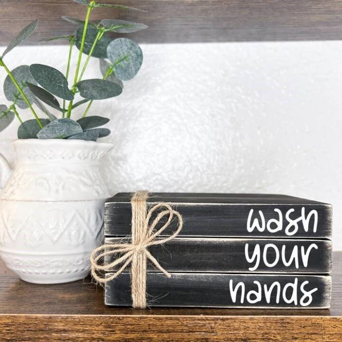 Wash Your Hands Bathroom Shelf Decor Mini Book Stack