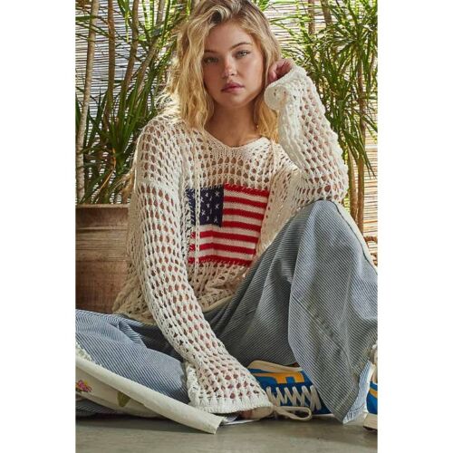 Long Sleeve American Flag Hoodie Thin Sweater Top, BagMYGift