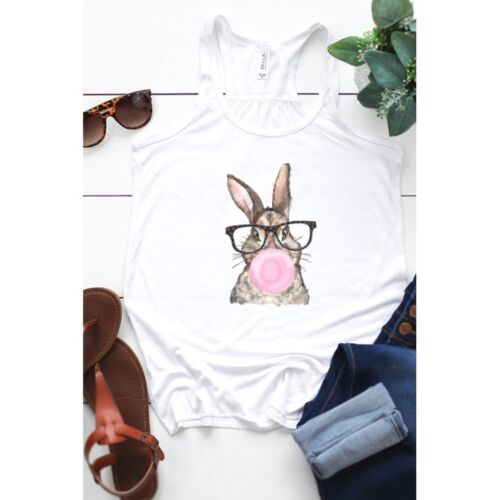 Bunny Pink Bubblegum Glasses Easter Tank Top, BagMYGift