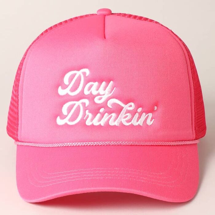 Day Drinkin' Texts Embroidery Mesh Back Trucker Hat, BagMYGift