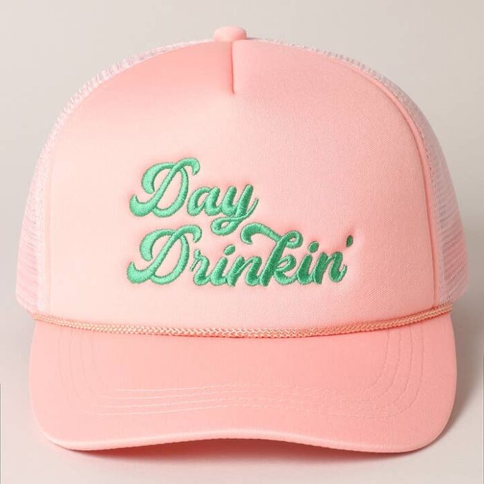 Day Drinkin' Texts Embroidery Mesh Back Trucker Hat, BagMYGift