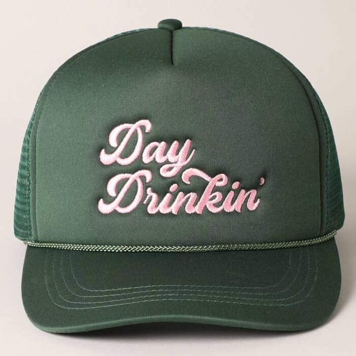 Day Drinkin' Texts Embroidery Mesh Back Trucker Hat, BagMYGift
