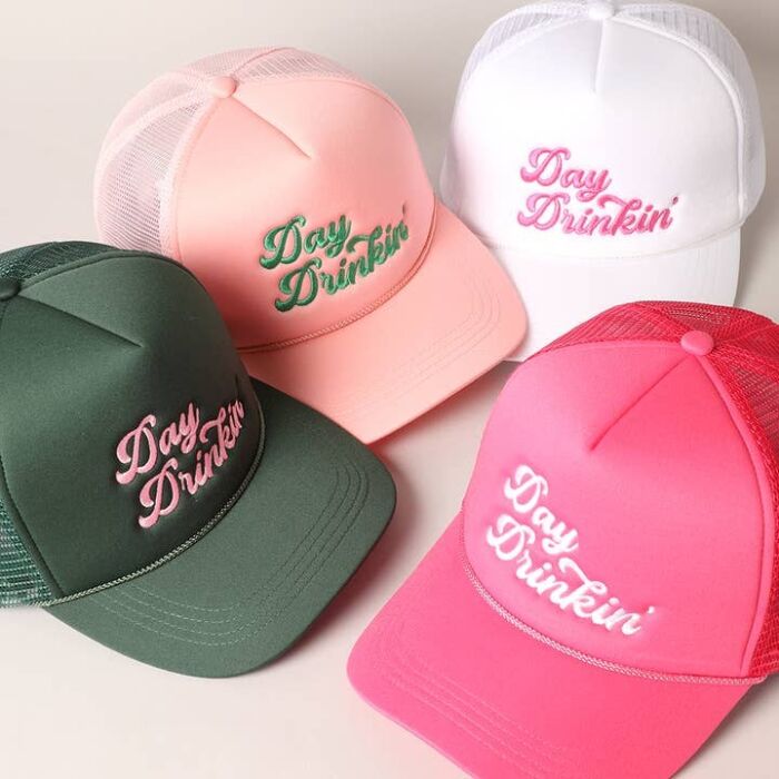Day Drinkin' Texts Embroidery Mesh Back Trucker Hat, BagMYGift