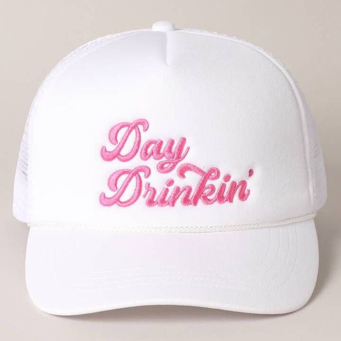 Day Drinkin' Texts Embroidery Mesh Back Trucker Hat, BagMYGift