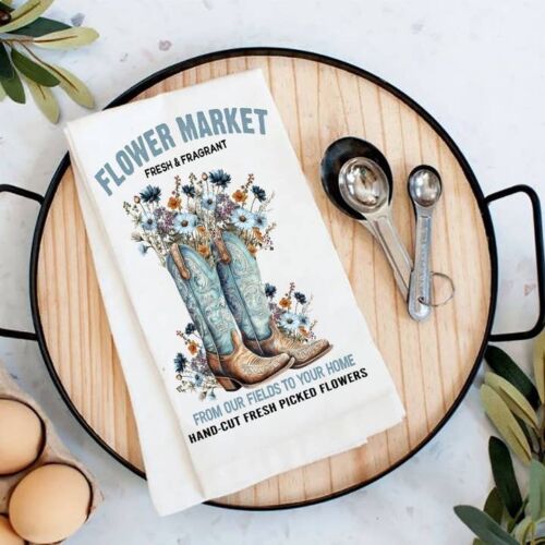 Western Cowboy Boots Flower Market Tea Towel, BagMYGift