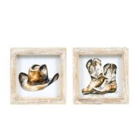 5x5 Reversible Wood Frame Sign - Hat/Boots Color, BagMYGift