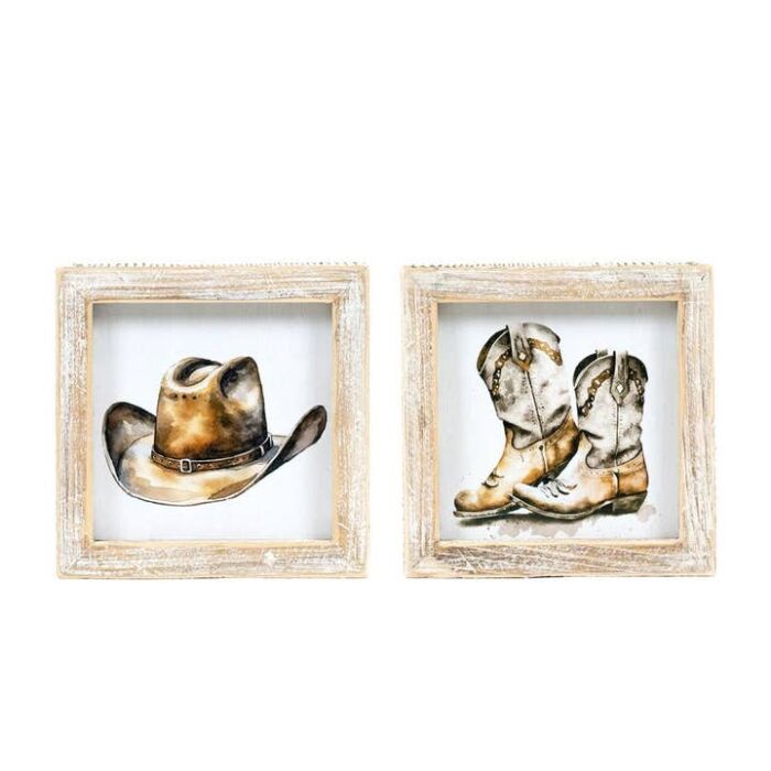 5x5 Reversible Wood Frame Sign - Hat/Boots Color, BagMYGift