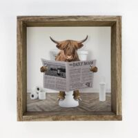 6x6 Highland Cow On Toilet Wood Frame Sign, BagMYGift