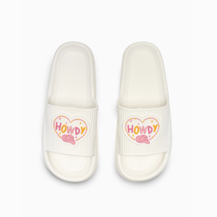 Quick Dry Pool Slide Sandals Western - "Howdy"-White, BagMYGift