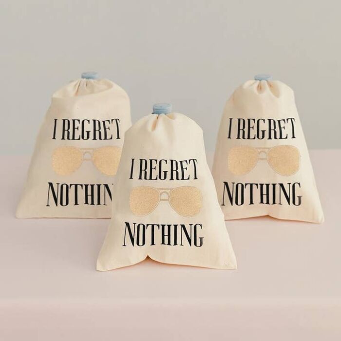 I Regret Nothing Hangover White Cotton Drawstring Gift Bag
