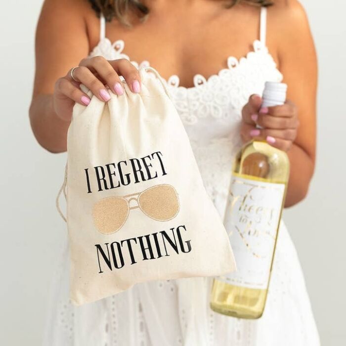 I Regret Nothing Hangover White Cotton Drawstring Gift Bag