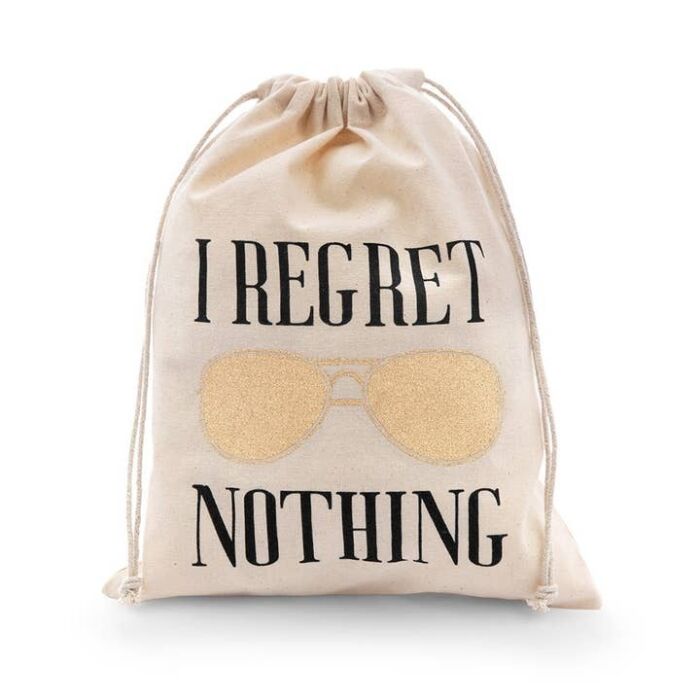 I Regret Nothing Hangover White Cotton Drawstring Gift Bag