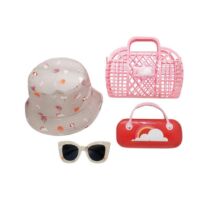 Kids Sunglasses with Case and Bucket Hat - Taupe Beach Print