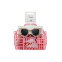 Kids Sunglasses with Case and Bucket Hat - Taupe Beach Print