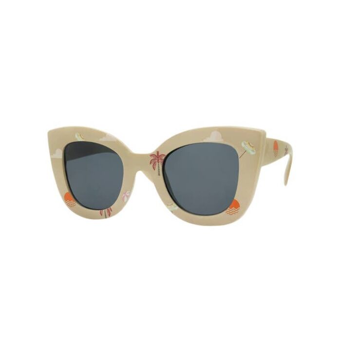 Kids Sunglasses with Case and Bucket Hat - Taupe Beach Print