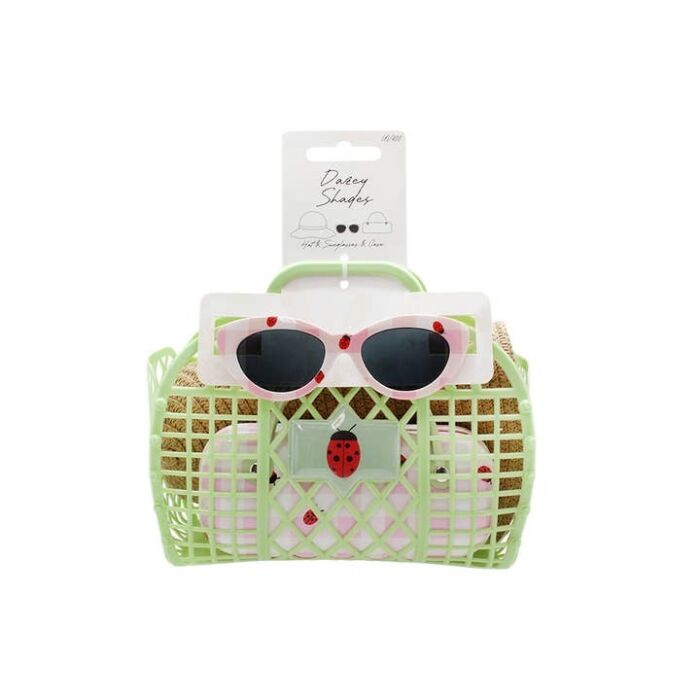Kids Sunglasses with Hat and Case Basket Set - Lady Bug