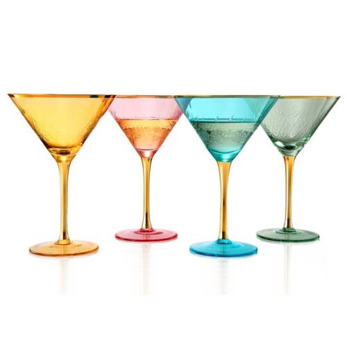 Gold Rimmed Crystal Martini Glasses 10 oz, Set of 4 Classic