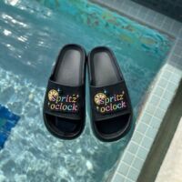 Quick Dry Pool Slide Sandals - "Spritz O'clock" - Black, BagMYGift