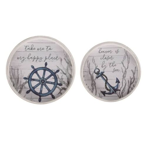 Wood 15.75" Blue Spring Coastal Nested Trays Set 2