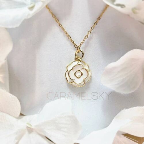 18k Gold Plated White Flower Necklace, BagMYGift