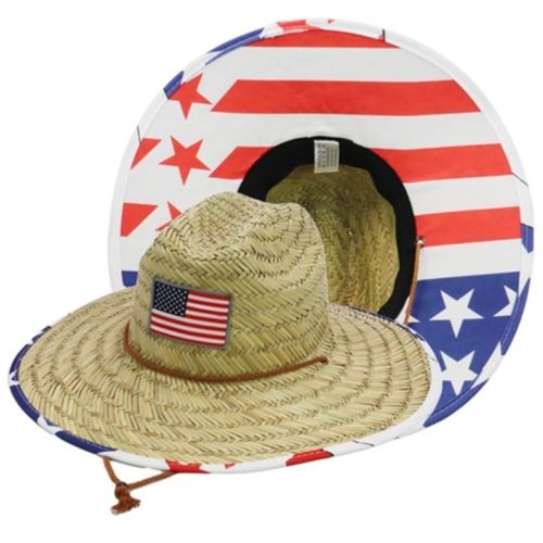 American Flag Under Brim Rush Straw Lifeguard Hat, BagMYGift