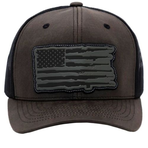 Rifle American Flag Oiled Faux Leather Trucker Hat, BagMYGift