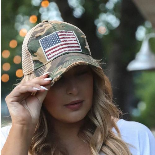 American Flag USA Distressed Trucker Hat, BagMYGift